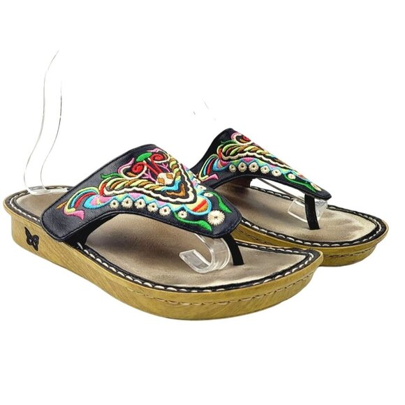 Alegria Womens Van Leather Multi Colored Thong Sandal - Size 38 / US‎ 7.5 - Picture 1 of 9